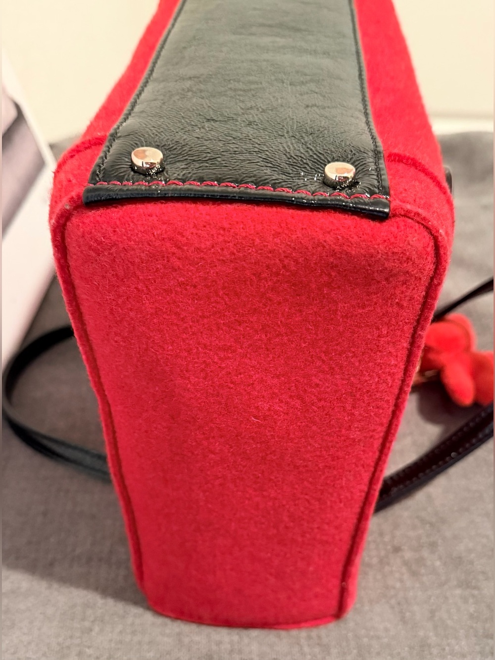 Vintage Kate Spade New York "Beantown Quinn" Red Felt Wool Tote Bag - Picture 7 of 11